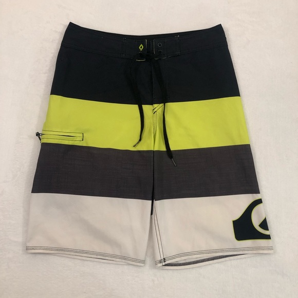 Quiksilver Surf Skate Black Neon Green White Swim Trunks Board Shorts Mens 29 - Picture 3 of 9